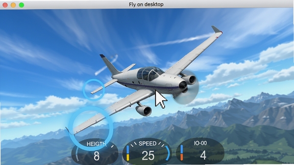 չʾFly on desktop�����������ק���Ʒɻ����еĶ�̬�����������й������ɫԲ�����ɻ�������������б��ת�����������Ƕ�̬��������ƺ�Զ����ɽ���������·���ʾ�߶ȡ��ٶȺ�������ֵ�������������