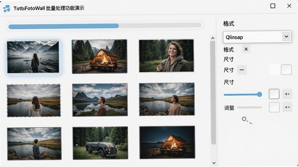 FotoWall��������������ʾ����������ʾ����ͼƬ�ڶ����еȴ��������Ҳ��и�ʽѡ�������˵��ͳߴ����ѡ�����Ϊ��͸���Ĵ�����������������������