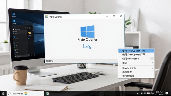 Free Opener �� Windows ���������ϵ�ʹ�ó���ͼ��������ʾ�Ҽ��˵��еġ�ʹ�� Free Opener �򿪡�ѡ�����Ϊ����İ칫���棬ͻ�����������ı����