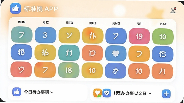 ���׼APP�Ĵ���ս���棬չʾһ�ܵĴ���������ͼ����ͬ��ɫ��������������ײ��н��մ��������б���������ÿ�Ƭʽ��ƣ�Բ�Ǵ�ͼ�꣬ɫ������