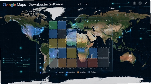Google Maps Downloader�������ص�ͼ��Ƭ���̶�������ʾ����״���ؽ��ȣ���ͬ��ɫ��ʶ�������������򣬱���Ϊ�����ͼ���Ƽ����ݿ��ӻ����
