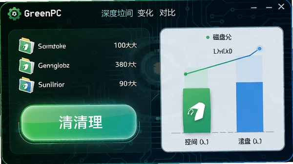GreenPC ��������������ܣ���ʾɨ�赽�������ļ����ͺʹ�С��������ť��Ŀ�����̿ռ�仯�Ա�ͼ����ɫ����ɫ�Ƽ����