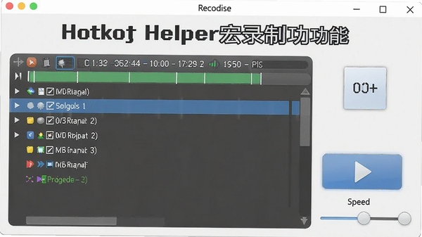 Hotkey Helper��¼�ƹ��ܽ��棬��ʾ¼��ʱ����Ͳ����б����в��Ű�ť���ٶȵ���ѡ�����Ϊǳɫ��ͻ����������