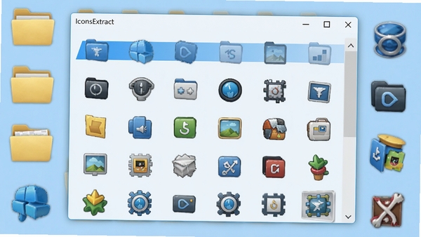 һ�����Windows�����������棬��ʾͼ����ȡ�б�����������ΪIconsExtract������Ϊ����ɫ��ͼ��Ԥ���������������ִ�����Χ���ļ��к�ͼ��Ԫ�أ�������������