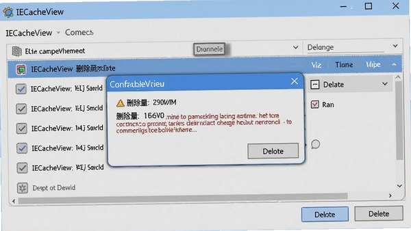 IECacheViewɾ������������棬ѡ�ж��������¼����ɾ����ť������ȷ�϶Ի�����ʾɾ�������ͷ�����ʾ