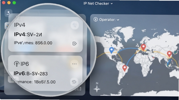 IP Net Checker��������Ŵ���д�������ʾIPv4��IPv6˫ջ��ַ��Ƭ���Ҳ���ʾ��Ӫ�������λ�õ�ͼ��ʶ���������ë����Ч�����ִ���ƽ��UI��ƣ������ͼ