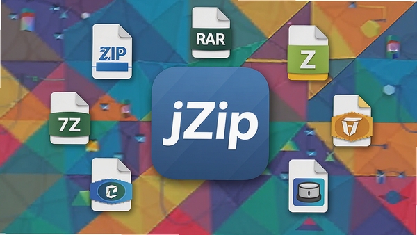 jZip����ͼ����Χ�����Ÿ���ѹ����ʽ���ļ�ͼ�꣬��ZIP��RAR��7Z�ȣ�����Ϊ��ɫ����ͼ��ƴ�ӣ��ִ���ʮ��