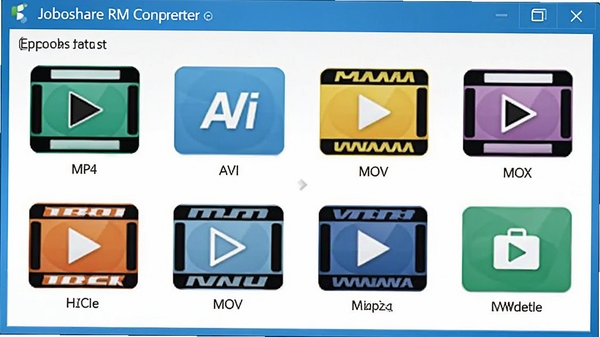Joboshare RM Converterת����ʽѡ����棬չʾ������Ƶ��ʽͼ�꣬����MP4��AVI��MOV�ȣ�ɫ����������������