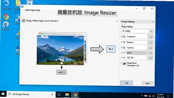 Light Image Resizer������չʾ�������Ų������̣��������������ɼ�������Ϊ����Windows���棬ͻ����ק����ͼƬ�����������塣