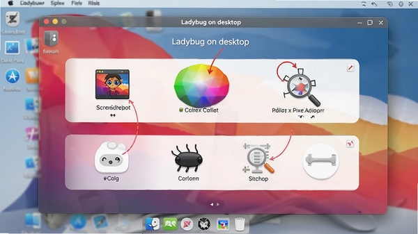 һ��չʾLadybug on desktop����������Ĺ���ģ��Ľ�ͼ������������ע����Ļ��ͼ����ɫʰȡ�����طŴ󾵵ȹ���ͼ�꣬����Ϊ�������滷�����������ִ���רҵ��