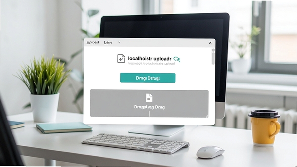 localhostr uploadr界面截图,展示简洁的上传窗口和文件拖拽区域,背景为现代办公桌面,色彩明亮清晰
