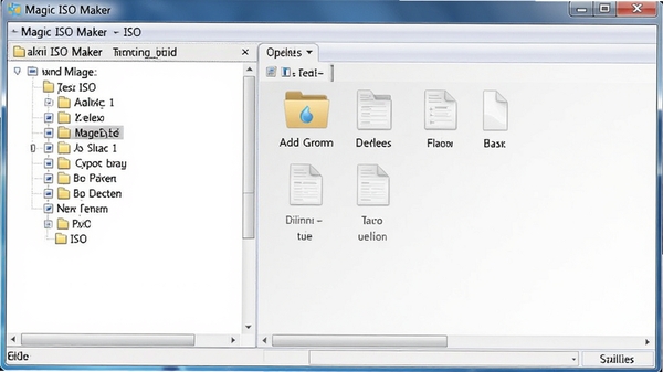 Magic ISO Maker����༭���棬չʾ��ISO�ļ������Ӻ�ɾ���ļ�������Ŀ¼����