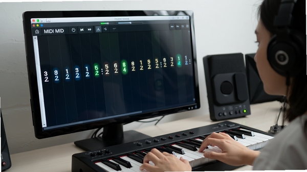 MIDI���׿������������У��û�����ʹ��MIDI����¼�����ɣ���Ļ��ʵʱ��ʾ�������������������࣬ɫ�����죬���ָ�Ч¼�볡��