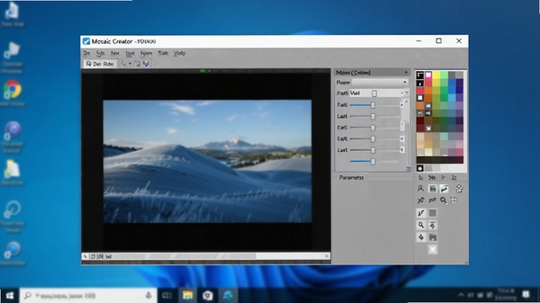 һ�ŵ�����Ļ��ͼ����ʾMosaic Creator����������Windows�����ϵ�ȫò���������ͼƬԤ������������������ɫ�幤������ͬʱ���汳���黯��ͻ���������������������Ӿ�Ч����
