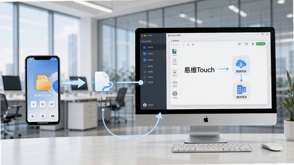 MyTouch��άȫ������ϵͳ����Эͬʾ��ͼ���ֻ��������Ļ���������ļ����������ͬ����ͼ�꣬����Ϊ�ִ��칫�ң����ֶ��豸����
