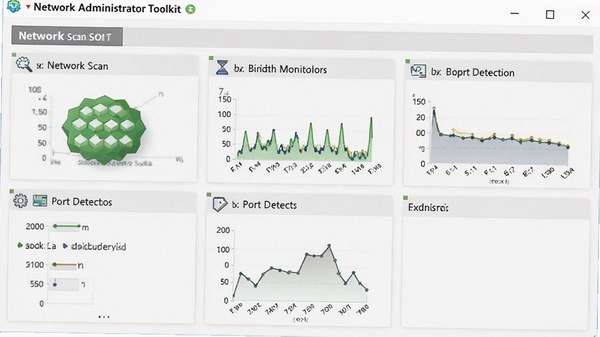 һ���������������ͼ����ʾNetwork Administrator Toolkit����壬��������ɨ�衢������ء��˿ڼ��ȹ���ģ�飬���רҵ����