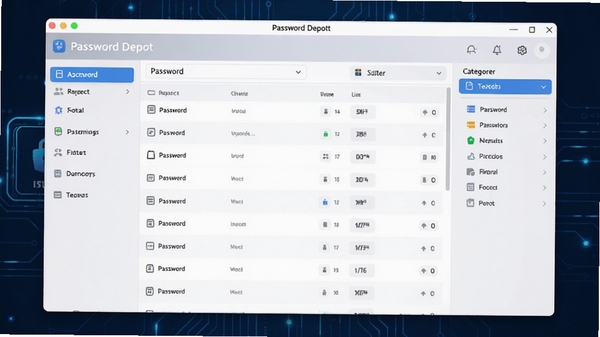 Password Depot �����������������չʾ��չʾ���ܱ��տ⡢�����б��ͷ��ർ�����ִ�UI��ƣ�����Ϊ����ɫ�Ƽ��з�񣬸���������Ⱦ