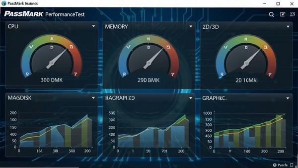 PassMark PerformanceTest�����������ͼ��չʾCPU���ڴ桢���̡�2D/3Dͼ�εȲ���ģ����Ǳ��̺�����ͼ����������רҵ��࣬��ɫ�Ƽ��б���