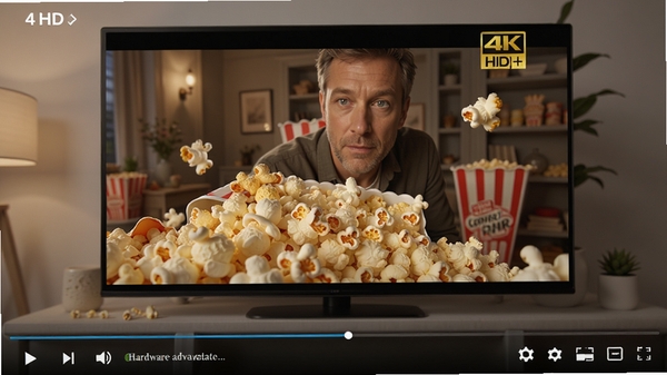 Popcorn���ڲ���4K HDR��Ƶ������ϸ�壬��������ʾӲ�����ٿ���״̬