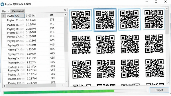 Psytec QR Code Editor�������ɽ��棬�������г��������ݣ��Ҳ��Ϸ���ʾ���ɵĶ����ά������ͼ���ײ��н������͵���ѡ����������ڴ��ڱ�����
