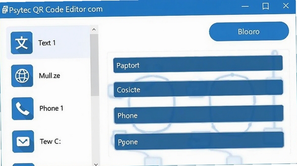 Psytec QR Code Editor��������ѡ����棬����б���ʾ�ı�����ַ���绰��ͼ�꣬�Ҳ��Ӧ��д�����Ϸ������ɰ�ť������ɫ������ɫ�Ͱ�ɫΪ��������ƽ�����������������ɼ�