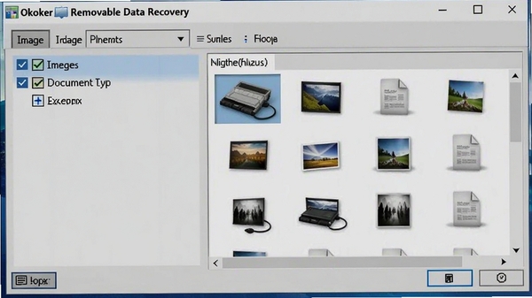 Okoker Removable Data Recovery�ļ����˴��ڣ���ѡͼƬ���ĵ����ͣ��Ҳ���ʾ��Ӧ�ļ�����ͼ�б�