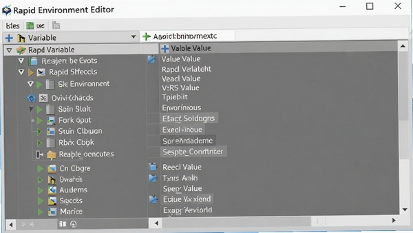 һ��չʾRapid Environment Editor������Ľ�ͼ����״�ṹ������ʾϵͳ���������б������Ϊ�������ƣ��Ҳ�Ϊ����ֵ���������ִ�������Ϊǳ��ɫ����������Rapid Environment Editor�����ڽ������Ͻǣ�������רҵ�������ʺ���������ҳ��ʹ�á�