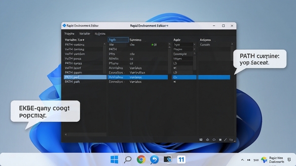 һ��Rapid Environment Editor��Windows 11ϵͳ�����еĲ�����ʾ��ͼ��������ʾ���������������������ڱ༭��PATH����������Ϊ�����ֽ���������ھ��У���Χ�в�����ʾ���ݣ��������ִ�����������ʵ�����������ԡ�