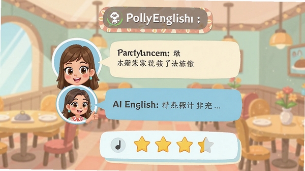 PollyEnglishģ�������ͳ����Ի����棬��ʾAI��ɫͷ������ֽ����������»���