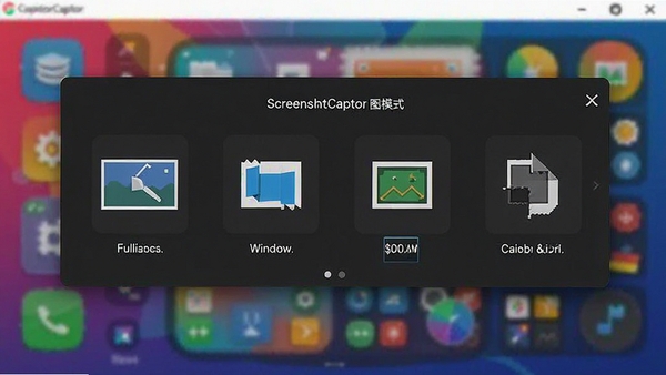 ScreenshotCaptor��ͼģʽѡ����棬չʾȫ�������ڡ����򡢹�����ģʽͼ�꣬����Ϊɫ�������Ĳ������档
