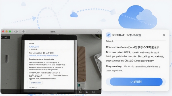 һ��screenshoter�ƶ˷�����OCR����ʾ��ͼ�����Ϊ��ͼͼƬ���Ҳ൯��OCRʶ������壬��ʾ��ȡ�������֣��������ƶ�ͼ�꣬�������ִ���Լ��ͻ�����ܵ��������ݡ�