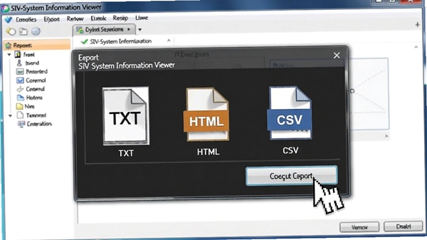 SIV-System Information Viewer�������浼������չʾ��������ʾ����ѡ��˵�������TXT��HTML��CSV��ʽͼ�꣬����Ϊ���������棬���ָ����ͣ�ڵ�����ť��