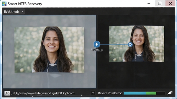 Smart NTFS Recovery�ļ�Ԥ�����ܣ�ѡ��һ��JPEGͼƬ���Ҳര����ʾ��������ͼ���·���ʾ�ļ�·���ͻָ������԰ٷֱ�