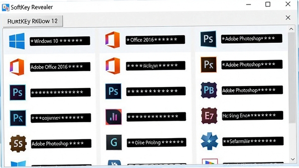 SoftKey Revealer��������չʾ���������Կ�б�������Windows 10��Office 2016��Adobe Photoshop�ȣ���Կ���ǺŲ������أ�����������ͼ������