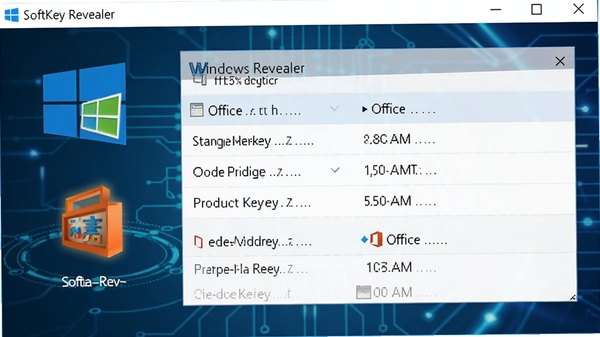 һ����ΪSoftKey Revealer�����������ͼ�������࣬��ʾWindows��Office��Ʒ��Կ�б�������Ϊ��ɫ�Ƽ��У�ͼ����Ŀ����������