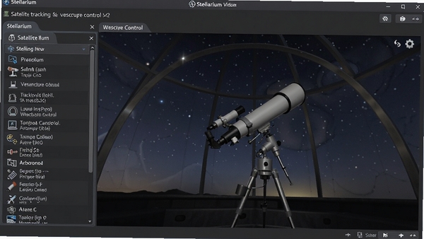 虚拟天文馆(Stellarium)插件管理界面,展示卫星追踪与望远镜控制插件,界面布局清晰,功能列表详细