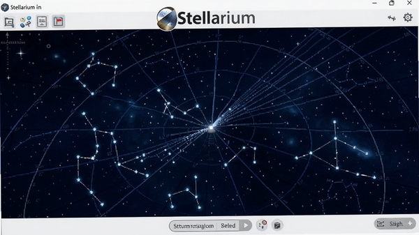 虚拟天文馆(Stellarium)软件界面截图,展示璀璨星空与星座连线,背景为深蓝色宇宙,界面简洁直观,突出软件名称与主要功能按钮