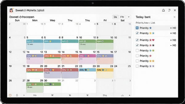 չʾSweetС������԰��ճ̹������ܵĽ��棬��������һ������ͼ�����������ò�ͬ��ɫ��ע�˸����ճ̰��ţ��Ҳ��Ǵ��������б������й�ѡ������ȼ����