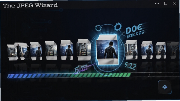 չʾThe JPEG Wizard����������Ч��ͼ�������ж���ͼƬ�ļ����гɶ��У������������ƽ�������һ��ͼƬ��������ʾ����Χ�������ٶ���Ч�ʵ��Ӿ�Ԫ�أ�����������ɫ�Ƽ��н��䡣