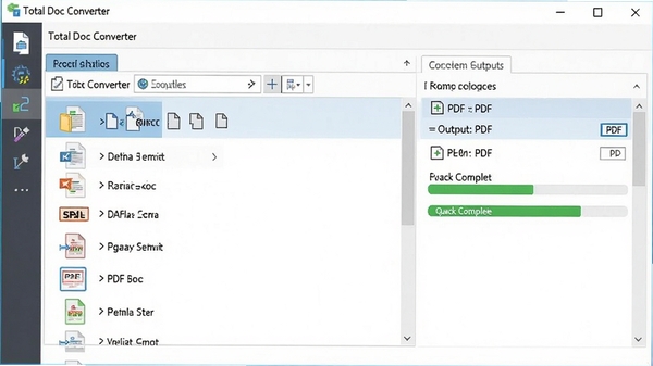 Total Doc Converter���������У���ݲ�ͬ��ʽ���ļ�������ת���б���ͬʱѡ�����ΪPDF��ʽ��ת����������ʾ������ɡ�