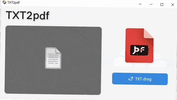 һ��չʾTXT2pdf����������ĸ����ͼ��������Ƽ���ִ�����ʾ�ļ���ק�����ת����ť������Ϊǳɫϵ��ͻ����������TXT2pdf��PDF�ļ�ͼ��