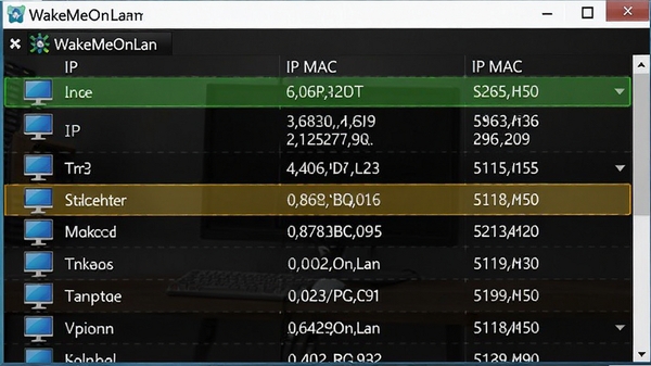 WakeMeOnLanɨ�����б���������̨���Ե�IP��MAC��ַ��������ʾ����״̬
