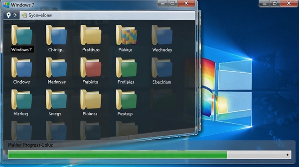 windows7彩色文件夹批量处理操作,同时选中多个文件夹,一键应用相同颜色或图标,界面显示批量处理进度条,效率感十足。