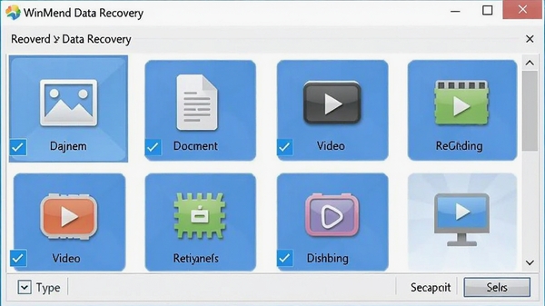 WinMend Data Recovery�ļ�����ɸѡ���棬չʾͼƬ���ĵ�����Ƶ�ȷ���ͼ�꣬�û��ɹ�ѡ�ָ�����