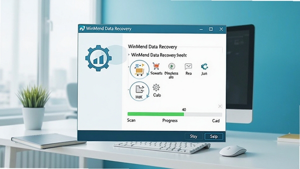 WinMend Data Recovery���������ͼ��չʾ���Ļָ��򵼺�ɨ�������������Ϊ�ִ��칫���棬ɫ����������