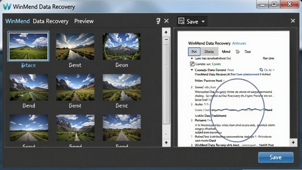 WinMend Data RecoveryԤ���ָ��ļ����ڣ�չʾͼƬ����ͼ���ĵ����ݣ��Ա��б��水ť