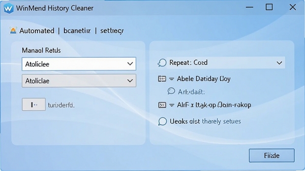 WinMend History Cleaner的定时清理设置界面,显示时间选择器和重复周期选项,背景为柔和的蓝色渐变,突出自动化概念