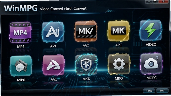WinMPG Video Convert��ʽת�����棬��ʾ������Ƶ��ʽͼ�꣬��MP4��AVI��MKV�ȣ�ɫ�ʷḻ���Ƽ���ʮ��