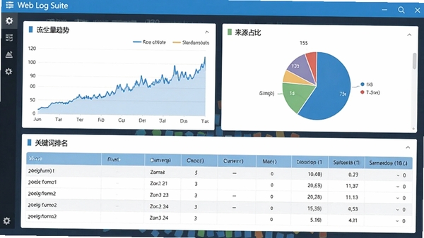 Web Log Suite���������ͼ��չʾ��־�����Ǳ��̣�������������ͼ����Դռ�ȱ�ͼ���ؼ������������������ִ���࣬ɫ��������Ϊ�����ֱ���Ϊ1920x1080