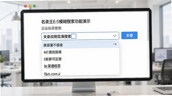 企业名录搜索王模糊搜索功能演示,输入关键词后下拉联想,界面明亮清晰